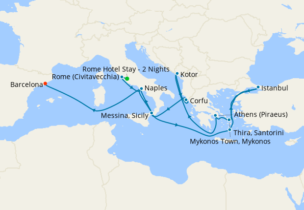 Mediterranean, Greek Isles & Turkey from Rome with Stay