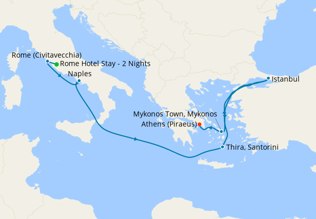 Turkey To Rome Map Mediterranean, Greek Isles & Turkey from Rome with Stay, Princess ...