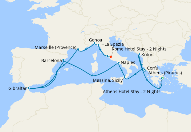 Mediterranean, France & Italy with Barcelona and Athens Stays
