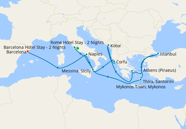 Mediterranean, Greek Isles & Turkey with Rome and Barcelona Stays