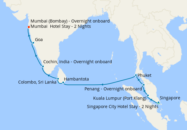 Spice Route from Singapore to Mumbai with Stays