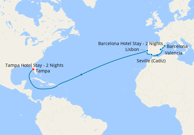 Transatlantic from Barcelona to Tampa with Stays