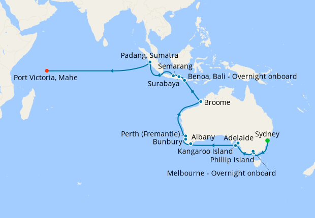 Coral Coast & Seychelles from Sydney to Victoria (Mahe)
