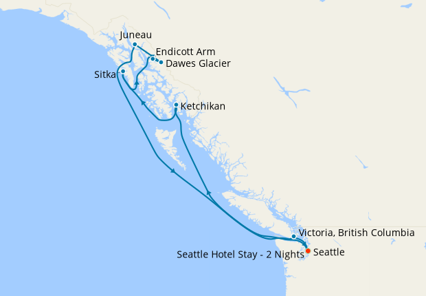 Alaska Glacier Cruise from Seattle with Stay