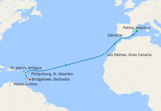 Voyage to Barbados from Majorca
