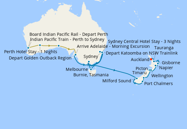 Indian Pacific Rail from Perth - Sydney & New Zealand Explorer to Auckland