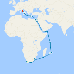 Cape Town Stay, Indian Ocean & Suez Canal to Rome