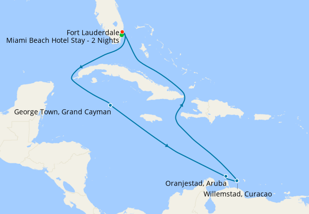 Aruba, Curacao & Cayman from Ft. Lauderdale with Miami Beach Stay