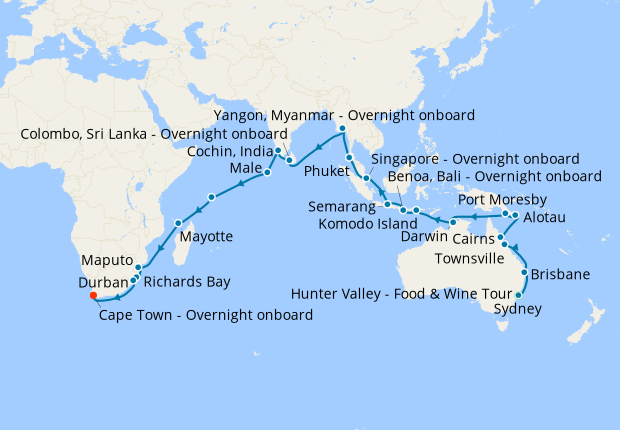 Indian Ocean Ovation - Sydney to Cape Town with Stay