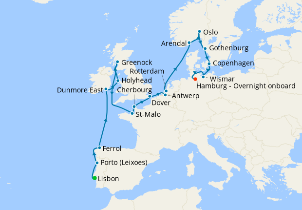 Seafarer Route to Scandinavia from Lisbon to Hamberg