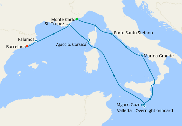 Tyrrhenian Treasures & Malta from Monte Carlo to Barcelona