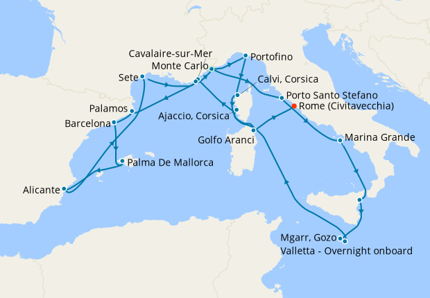 Tyrrhenian & Mediterranean Overture from Monte Carlo to Rome