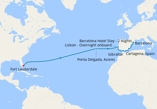 Spanish Farewell from Barcelona to Fort Lauderdale with Stay