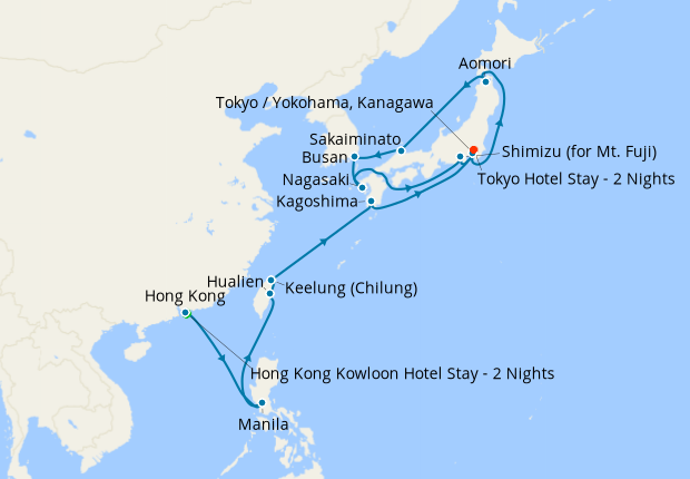 Hong Kong, Taiwan, South Korea & Japan to Tokyo with Stays
