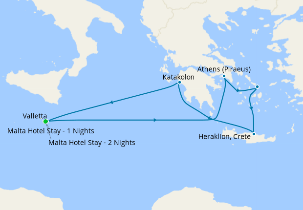 Malta & Greek Isles from Valletta with Stays