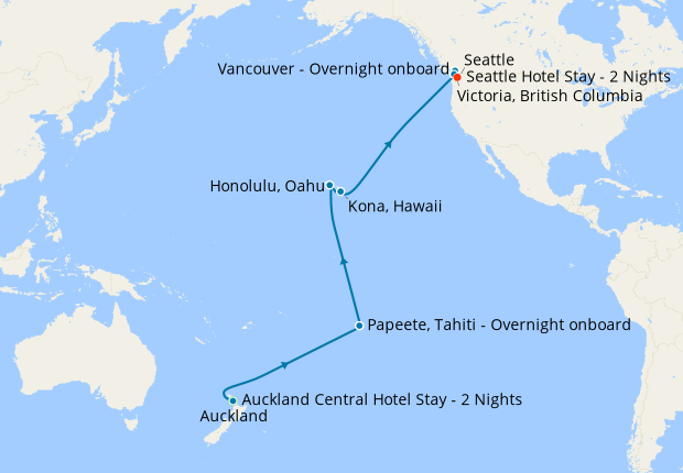 Hawaii & Tahiti from Auckland to Seattle with Stays