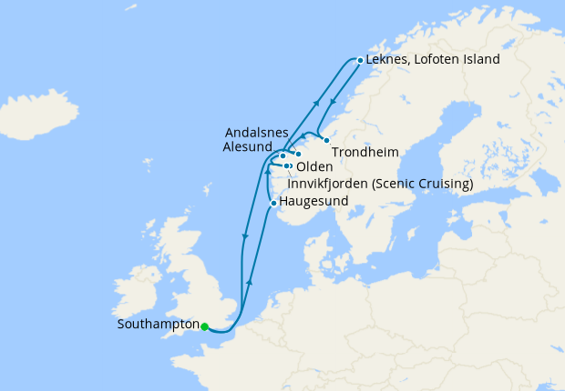 Norwegian Fjords from Southampton, 24 April 2025  12 Nt  Aurora  24 