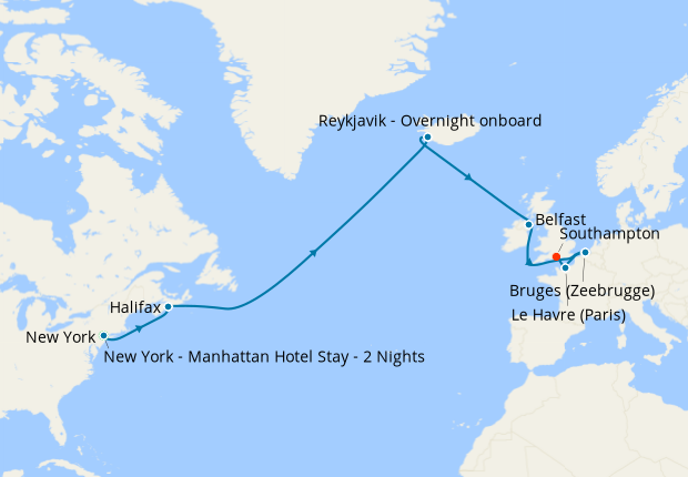 Transatlantic from New York to Southampton with Stay, 25 April 2024 