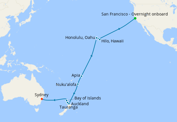 World Cruise Sector from San Francisco to Sydney 24 January 2025