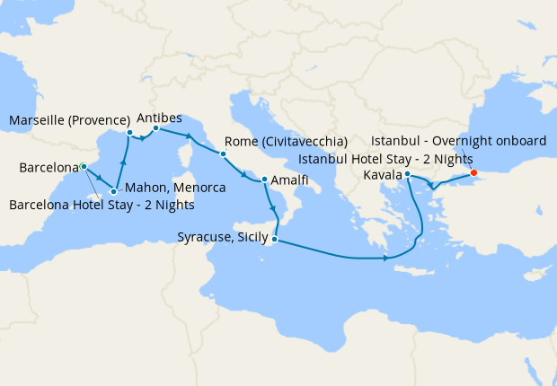 Spirit of the Mediterranean from Barcelona to Istanbul with Stays, 27 ...