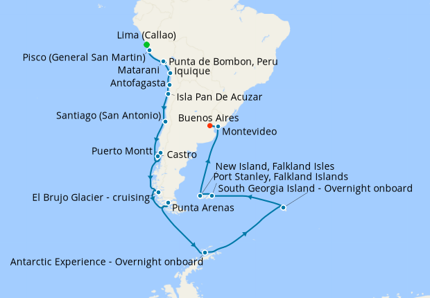 South America Luxury Cruise - Lima (Callao) to Buenos Aires on Dec 20, 2023