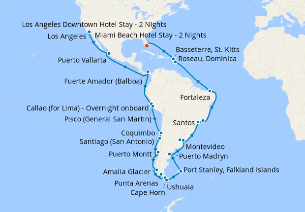 South America Grand Adventure with Los Angeles & Miami Beach Stays
