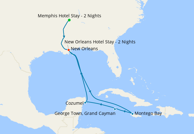 Memphis New Orleans Western Caribbean with Stays 14 August