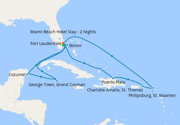 Western & Eastern Caribbean from Ft. Lauderdale with Miami Beach Stay
