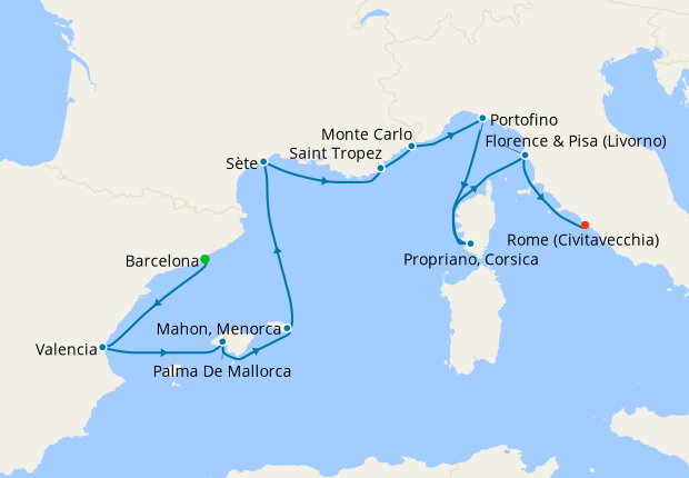 Marvelous Mediterranean Fly Cruise from Barcelona to Rome 15 May