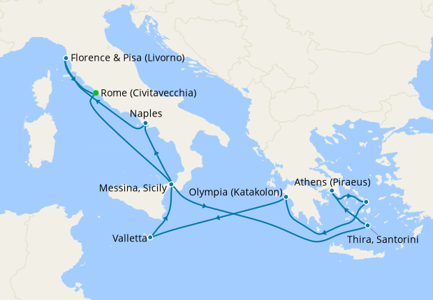 Greek Isles Fly Cruise with Santorini Athens Florence from Rome