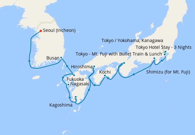 Toyko Stay, Mt. Fuji, Osaka, Hiroshima & Nagasaki to Seoul, Celebrity ...