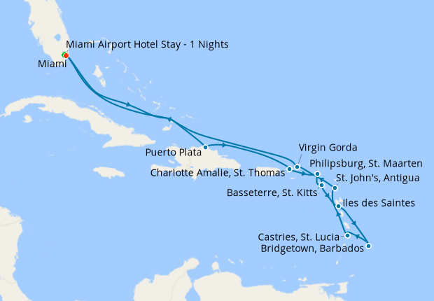 Eastern Caribbean Voyage from Miami with 1nt Stay