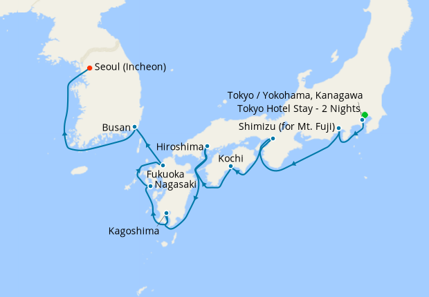 Toyko Stay, Mt. Fuji, Osaka, Hiroshima & Nagasaki to Seoul, Celebrity ...