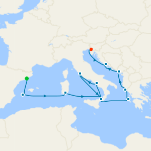 Italy, Spain & Adriatic from Barcelona
