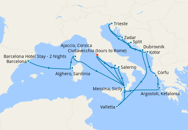 Adriatic & Western Mediterranean from Barcelona with Stay, Cunard, 20th ...