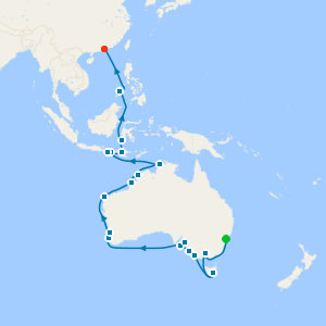 39-Day World Sector: Circumnavigation & Sapphire Seas from Sydney to Hong Kong