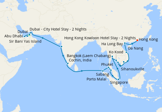 Arabia, India, Thailand, Cambodia & Vietnam from Dubai to Hong Kong