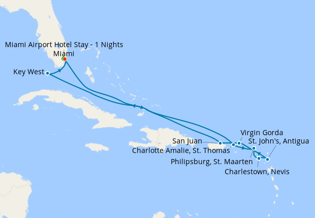 Eastern Caribbean Voyage from Miami with 1nt Stay