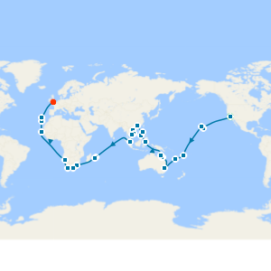 Australasia, Asia & South Africa from Los Angeles to Southampton with Stay