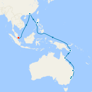 Sydney, Australia, Papua New Guinea, Philippines and Hong Kong to Singapore with Stays