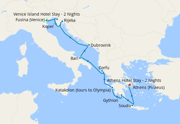Adriatic Sea & Greek Isles from Fusina (Venice) to Athens. with Stays ...