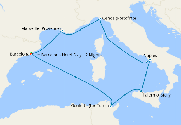 Spain, France, Italy & Tunisia from Barcelona with Stay, MSC Cruises