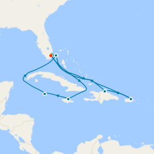 Cayman Coves, Jamaican Waterfalls, San Juan Sunrises & Dominican Dreams with Miami Beach Stay