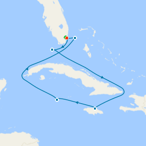 Western Caribbean & Bimini Beach Club from Miami with 1nt Stay