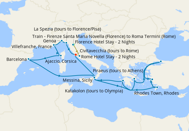 Turkey To Rome Map Florence & Rome Stays with Mediterranean, Greece & Turkey from ...
