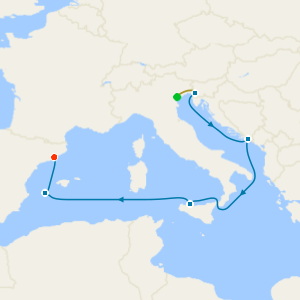 Spain, Italy & Croatia from Trieste with Venice Island and Barcelona Stays