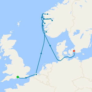 A Journey through Striking Shorelines & Fjordland Wonders from Southampton with Copenhagen Stay