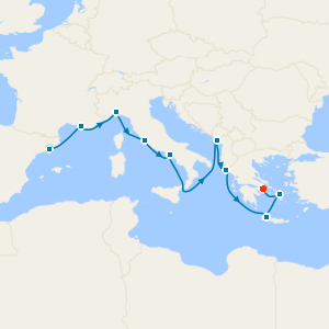 Mediterranean with Greek Isles & Italy with Barcelona and Athens Stays