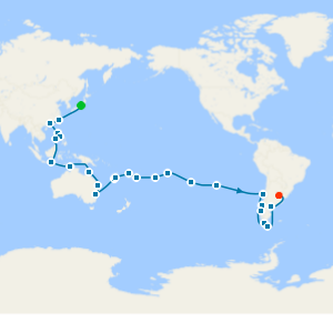 Asia, Australia and South America from Tokyo to Buenos Aires