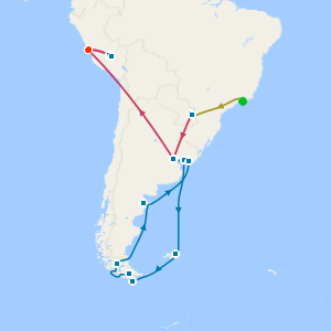 Ultimate South America with Rio, Iguazu Falls, Machu Picchu with Patagonia & Argentina from Buenos Aires